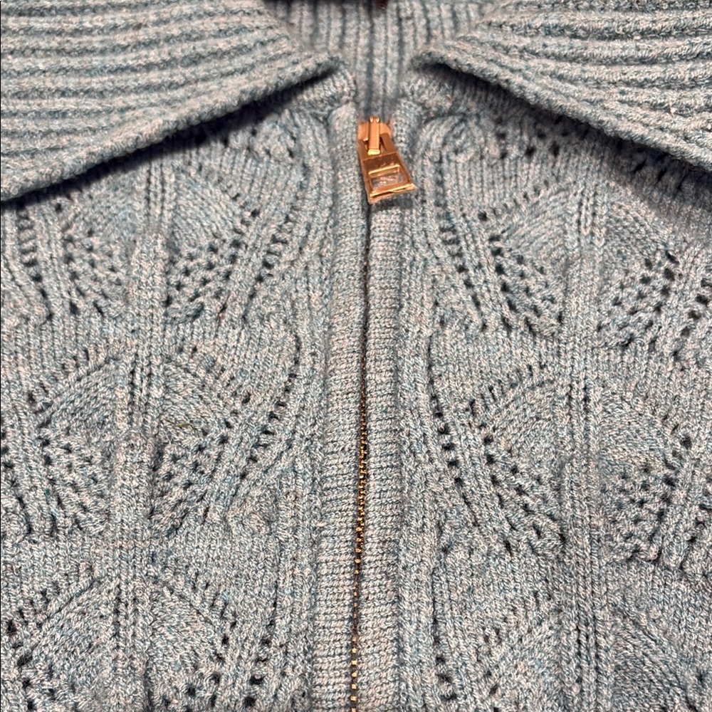 Talbots Blue Knit Zip-Up Sweater size medium - Picture 4 of 7